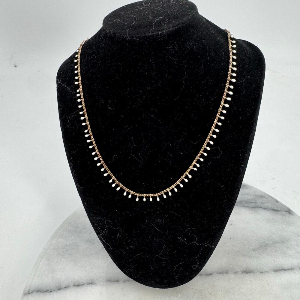 Boho Gold and white tassel spiked necklace